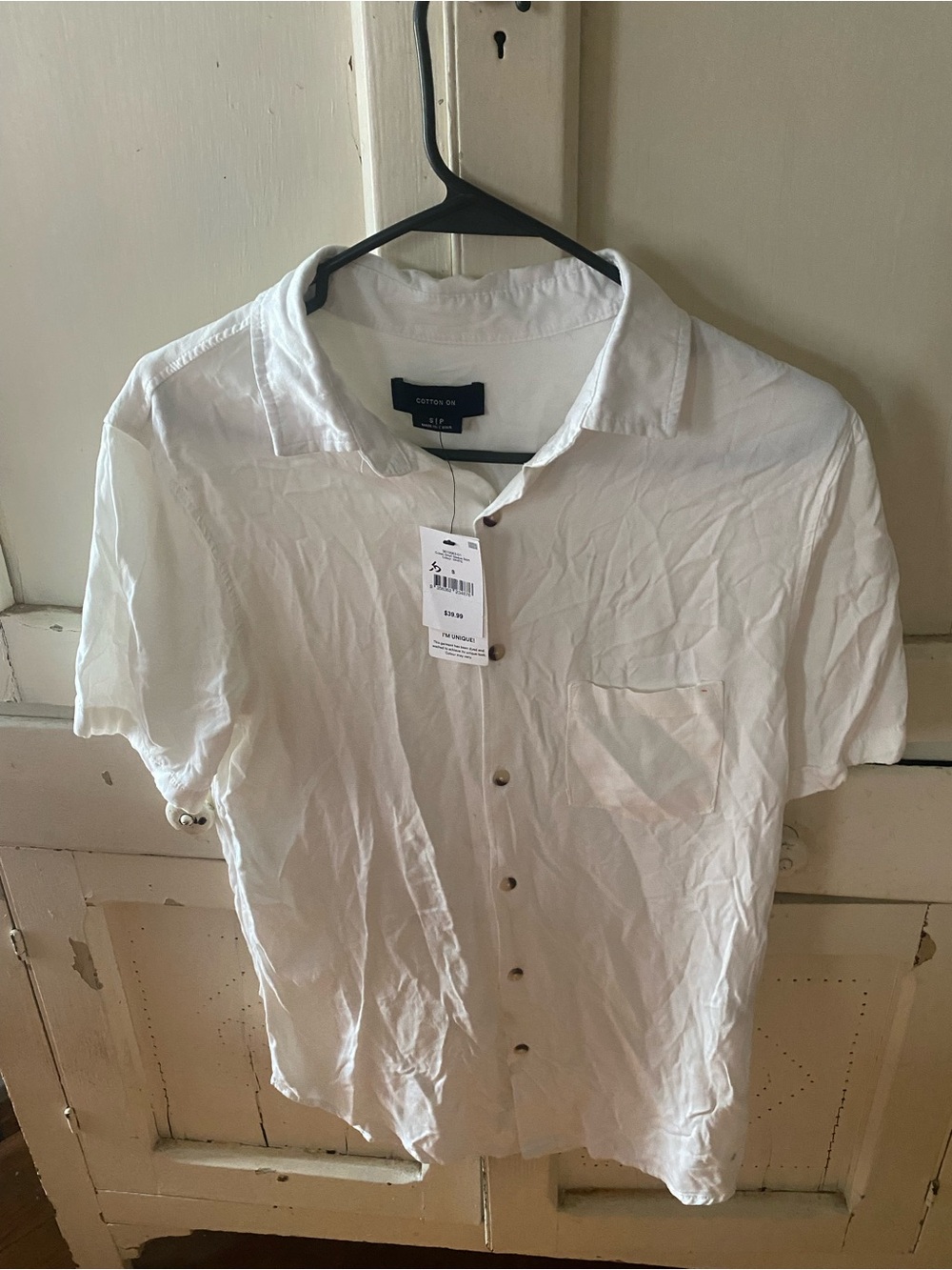 Cotton On White Short Sleeve Button-Down Camp Shirt
